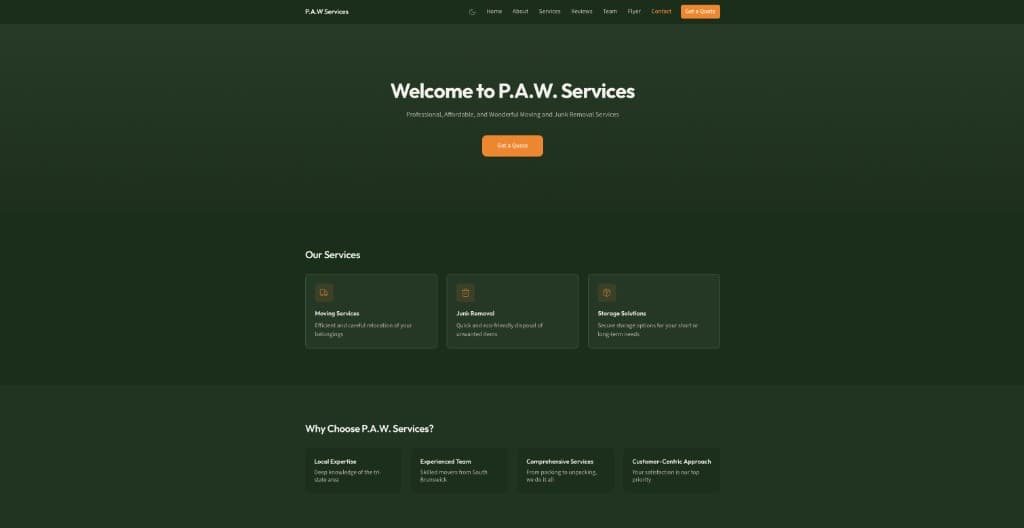 P.A.W Services — homepage preview