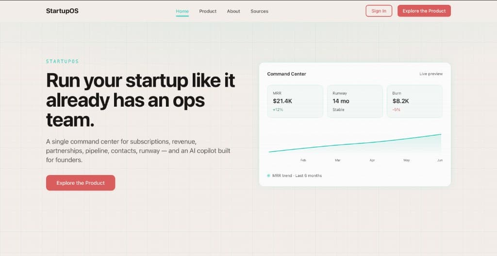StartupOS — homepage preview